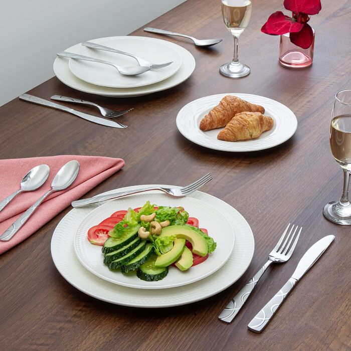 Набір столових приборів HIKAA для 4 осіб, нержавіюча сталь, кухонний набір, блискучий, з виделкою, ложкою та ножем, придатний для миття в посудомийній машині (сріблястий)