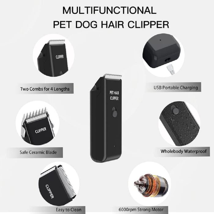 Набір для грумінгу тварин: професійна машинка для стрижки собак та котів, безшумна, акумуляторна, чорна