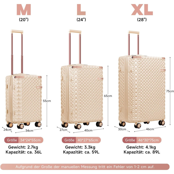 Набір валіз Homelux 3 шт. Бежевий, ABS, Hartschale (твердий корпус), M-L-XL, 1003-beige