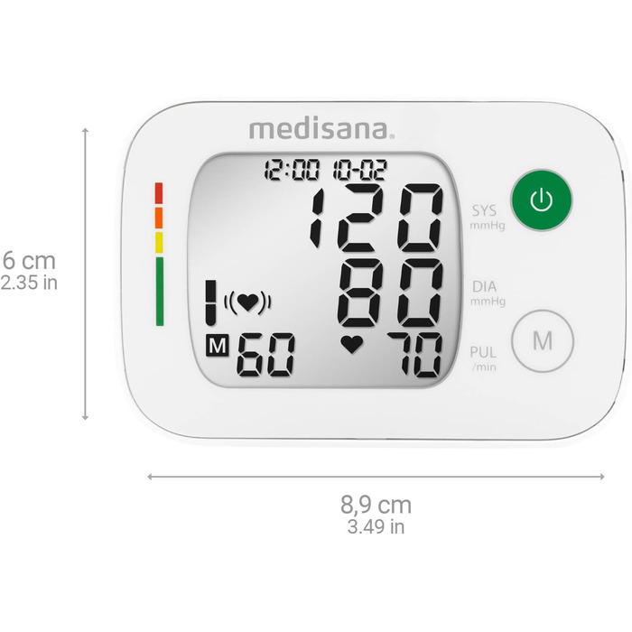 Тонометр на зап'ясті Medisana BW 335 з пам'яттю, вимірювання пульсу та артеріального тиску, індикатор артеріального тиску (Ampel-Skala), виявлення нерегулярного серцебиття