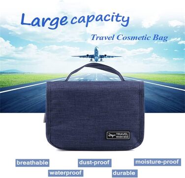 Сумка-органайзер для подорожей, сіра (блакитна), з металевим гачком та багатьма відділеннями