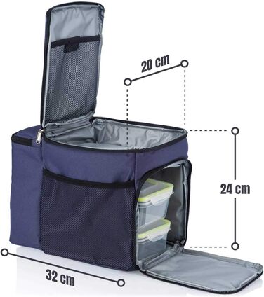 Кühlertasche Dimono® 15L: сумка-холодильник з 3 контейнерами для їжі та акумулятором холоду, блакитна