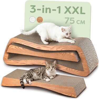 Кігтеточка для котів 3 в 1 XXL 75 см – міцна картонна поверхня для догляду за кігтями – до 2 років використання – економія місця – захист диванів та меблів (Mountain) (Білий) (Коричневий)