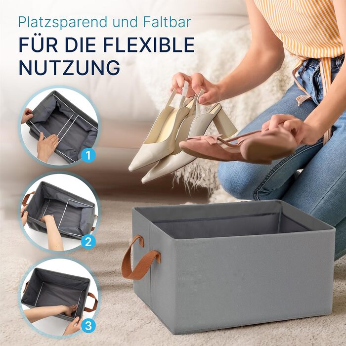 TOPP4u Storage Box Set Premium, 3-Piece, 40x28x20 cm, Extra Stable Storage Boxes with Metal Frame & Wooden Bottom, Foldable Closet Organizer, Boxes for Wardrobe, Large Storage Box, Grey