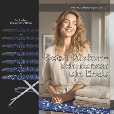 Прасувальна дошка EUROGOLD® XXL 120x42 см з розеткою для парогенератора (Made in Europe) - стабільна, регульована по висоті (BLAU, сірий)