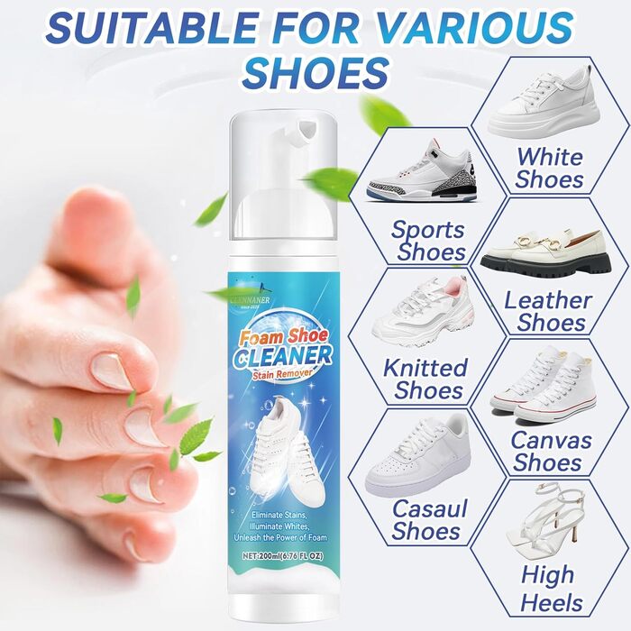 White Shoe Cleaner, 6.76 Oz Shoe Cleaner Kit with Brush and Towel, sneaker cleaner works on Leather, Knit, Canvas, Suede, PU