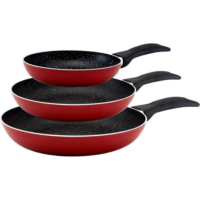 San Ignacio PK125 Set: Pressed Aluminum Frypans - Ø 16, 20, and 24 cm. 3-Piece Frypan Set, Aluminum, Black 16/20/24