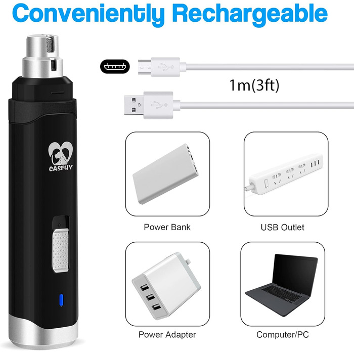 Електричний точилка для кігтів собак Casfuy - професійний, 2 швидкості, акумуляторний, для собак та котів, чорний