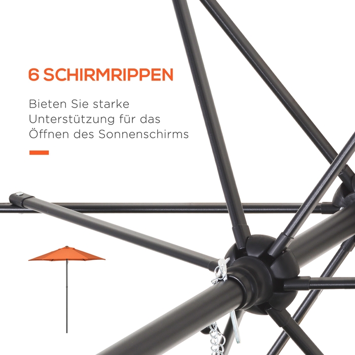Outsunny Parasol Ø196 cm, Rotating Parasol with Tilt Function, Hexagonal Balcony Parasol Beach Parasol Windproof, Stable Market Parasol Crank Parasol Sun Protection for Beach, Balcony, Garden, Orange | Aosom