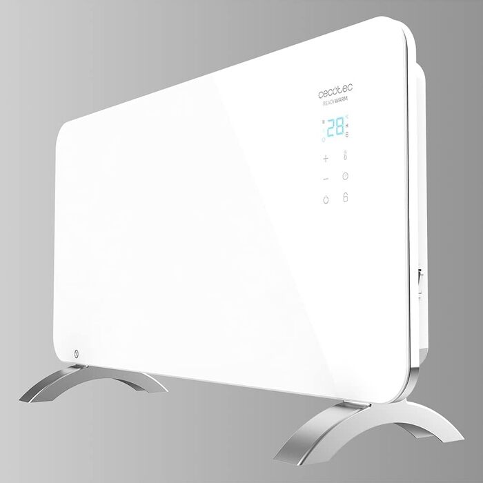 Конвектор Cecotec Ready Warm 6670 Crystal Connection з скляною панеллю, 1000 Вт, WiFi, термостат, таймер, підставка, для ванної кімнати (IP24), тихий, білий