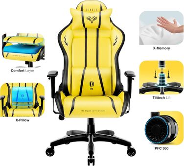 Ігрове крісло Diablo X-One 2.0 Electric Yellow L, ергономічне, регульовані підлокітники, подушки для шиї та попереку