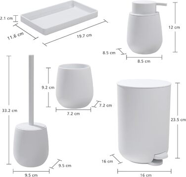 Набір аксесуарів для ванної кімнати: сміттєвий бак 3л, тримач для зубних щіток, дозатор мила, тримач для туалетного паперу, WC-щітка, зелений, 5 шт.