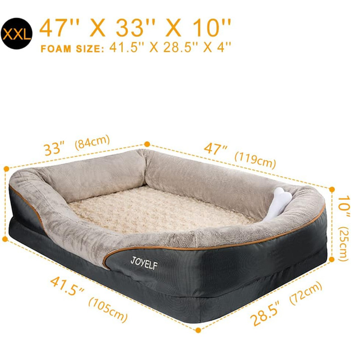 JOYELF XLarge Memory Foam Dog Bed Orthopedic Dog Bed & Sofa with Removable Washable Cover and Squeaky Toy as a Gift (L 120 x W 84 x H 25 cm)