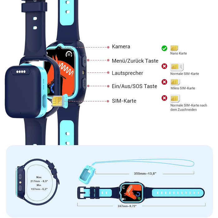Дитячий смарт-годинник Blackview Kinder 4G: GPS, SIM-карта, відеодзвінки, SOS, дзвінки, чат, SMS, шкільний режим, лічильник кроків, блакитний