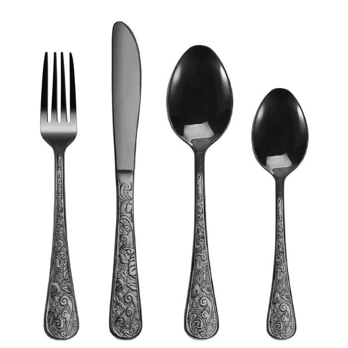 Набір столових приборів з нержавіючої сталі в вінтажному стилі на 6 осіб (чорний, 24 предмети) - ножі, виделки, ложки