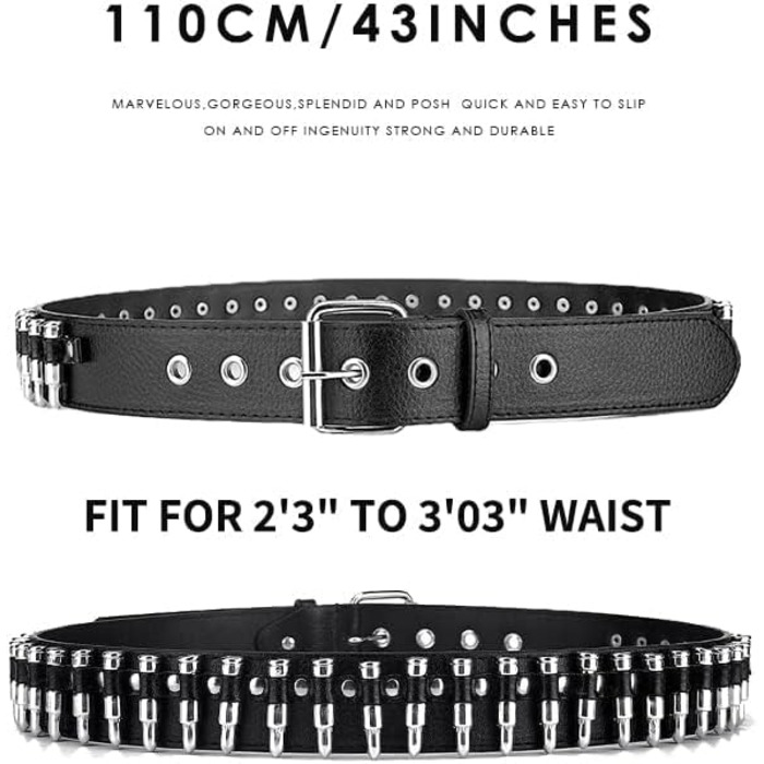 Пряжка з шипами, металевий панк-ремень з яскравими пірамідними шипами для жінок та чоловіків (Чорний, Білий)