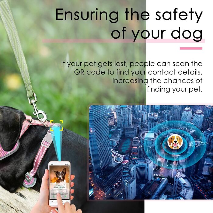 Відбиваюча нашийникова мітка для собак та котів ThinkPet з QR-кодом, м'яка, дихаюча, без застібок, для цуценят та собак/котів малих та середніх порід, блакитно-зелена (рожева, L)