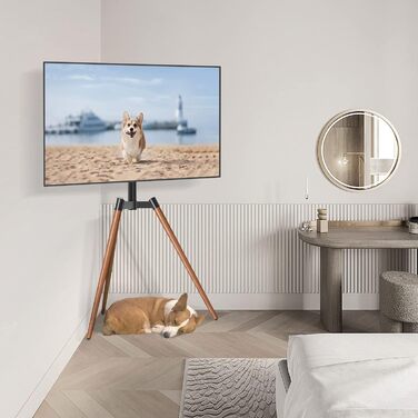 RFIVER Adjustable TV Stand with Swivel - Fits 32-65 Inch TVs, VESA 400x400, 35kg Weight Capacity (Red-Brown)