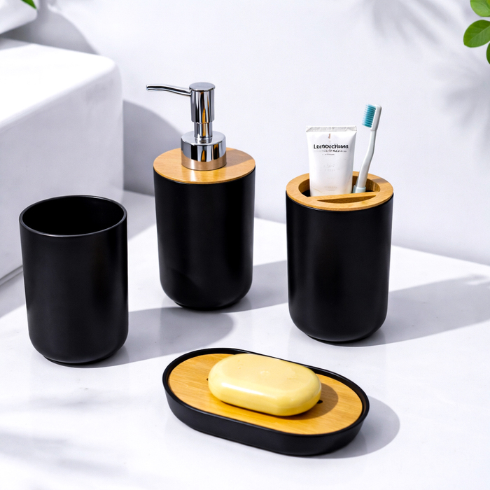 Набір аксесуарів для ванної кімнати (6 предметів): кошик, йоржик для туалету, підставка для зубних щіток та стакан
