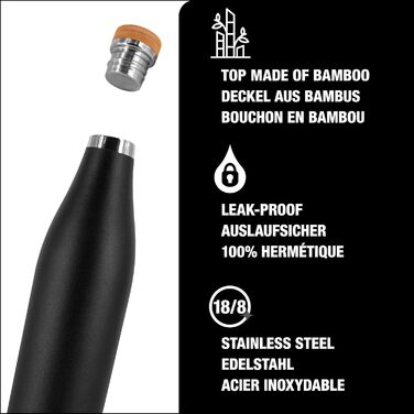 SIGG - Insulated Drinking Bottle - Meridian - Leak-proof - Extra slim - BPA-free - Plastic-free - Double-walled 18/8 stainless steel - Bamboo screw cap - 0.5L / 0.7L