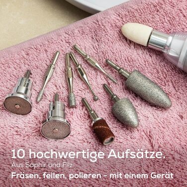 Набір для манікюру та педикюру Beurer MP 62: електрична пилка, 10 насадок, LED, регулювання швидкості, сумка, білий
