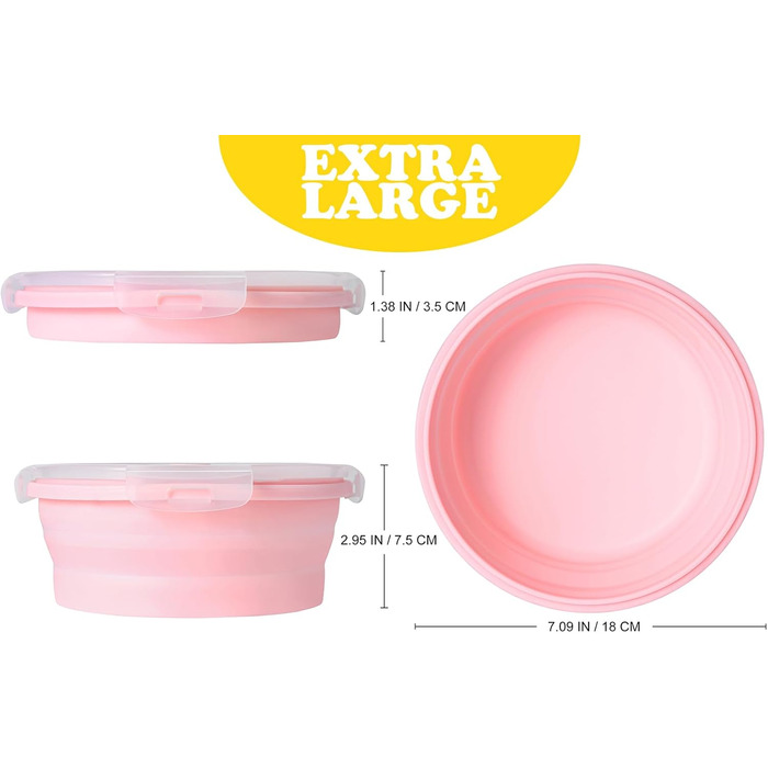 Складані годівниці для собак з кришкою, 2 шт., портативні дорожні годівниці для собак маленьких, середніх та великих порід, силікон, складані, для собак/кішок на вулиці, годівниці для корму/води для кемпінгу (XL, рожевий)