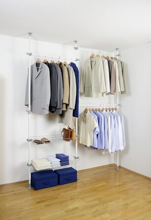 WENKO 6200050100 Telescopic Wardrobe System Hercules - adjustable organization system, steel, 164-215 x 141-250 x 38 cm, White