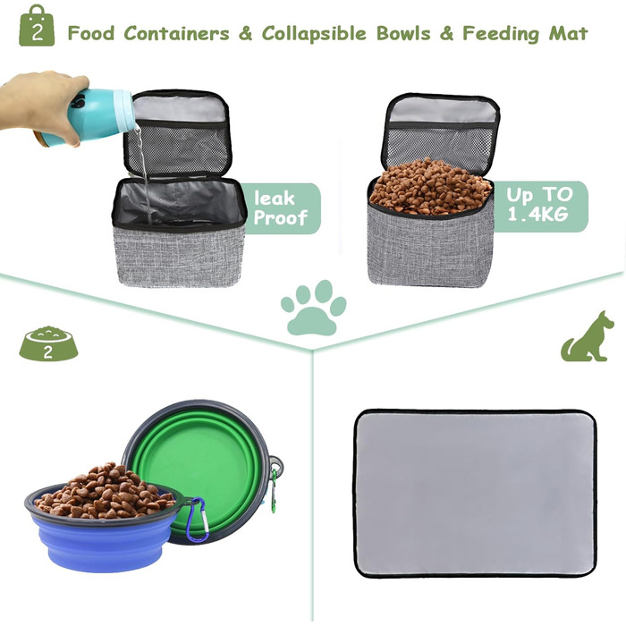 Сумка для собак Wolt: переносна сумка для подорожей з набором мисок та контейнерами, сірого кольору