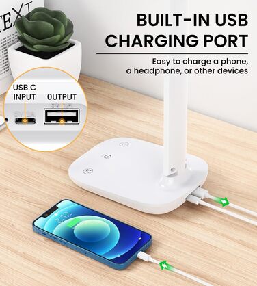 LED лампа настільна диммерна з 5 кольорами, регулювання яскравості 15%-100%, захист очей, USB-зарядка, таймер, сенсорне керування, для дітей, спальні, читання, офісу