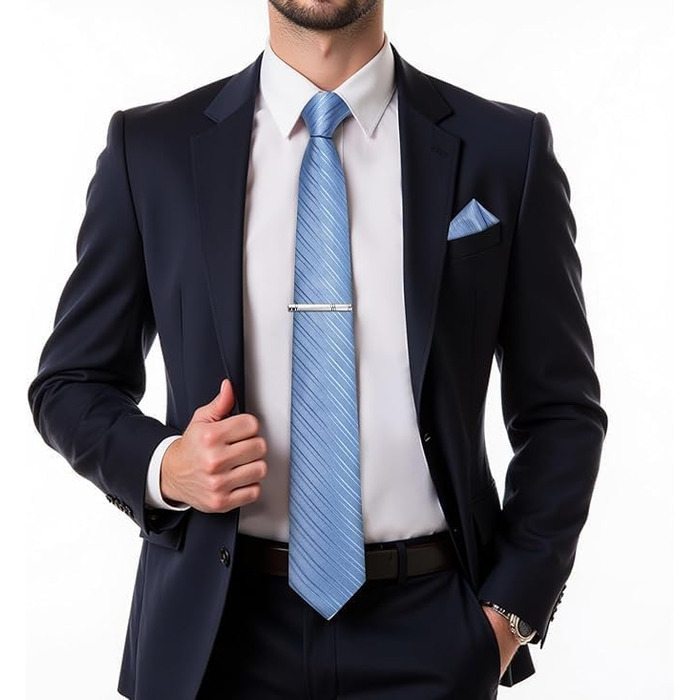 Набір краваток DiBanGu: краватка, нагрудна хустинка, запонки та затискач для краватки. Шовкова краватка в смужку (оливковий/чорний, блакитний/смугастий) для весілля, ділових зустрічей та офіційних заходів. Подарунок для чоловіка.