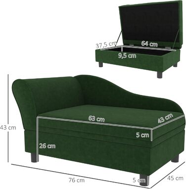 Диван для собак та котів PawHut з місцем для зберігання, зелений, 76 x 45 x 43 см