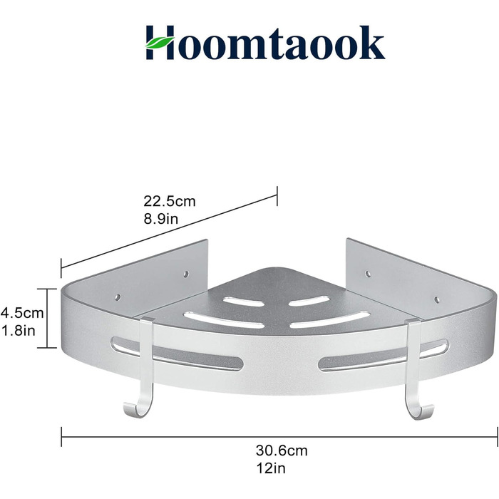 Hoomtaook Shower Shelf No Drilling Corner, Bathroom Shelf Shower Shelf Aluminum Shower Basket Bathroom Accessories Matte Finish Shower Baskets & Shower Shelves Bathroom Shelf 2 Pack with Hooks Silver
