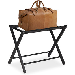 Relaxdays Folding Suit Stand, Wooden Luggage Rack, HBT: 54.5 x 66 x 44 cm, Suitcase Stool for Hotel & Home, (Black)