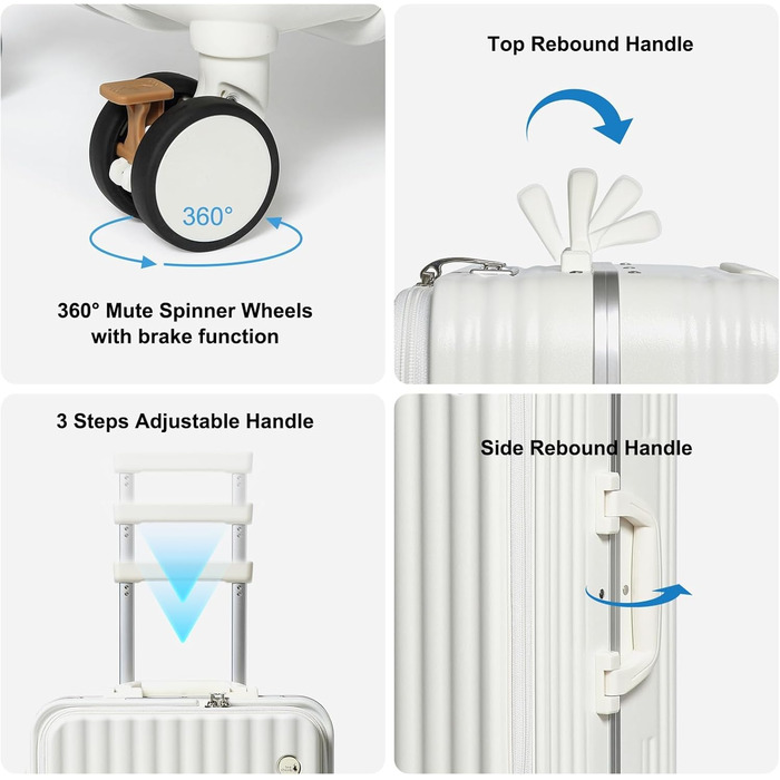 Валіза ручної поклажі Sea Choice з жорстким корпусом з PC, відділенням для ноутбука, USB-портом, 8 колесами Spinner, TSA замком та тримачем для напоїв (білий)