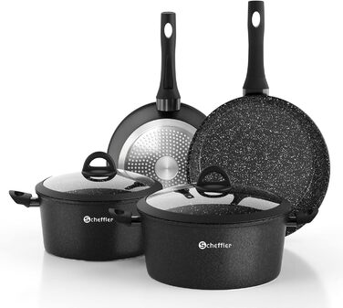 Набір каструль Scheffler 15tlg з антипригарним покриттям для індукційних плит, чорний (HL-21PS102)