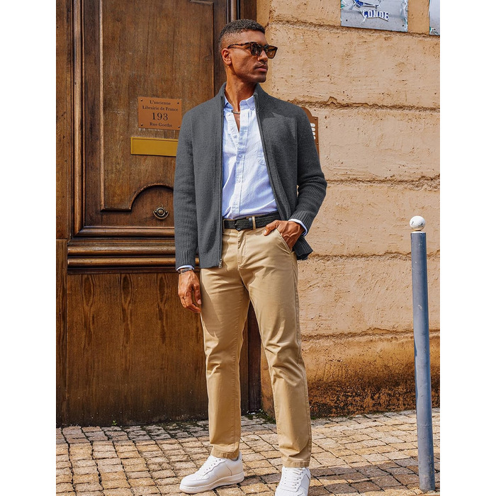 Чоловіча в'язана жилетка-ветровка PJ PAUL JONE з коміром-стійкою та блискавкою, зимова модель, колір блакитно-сірий (S)