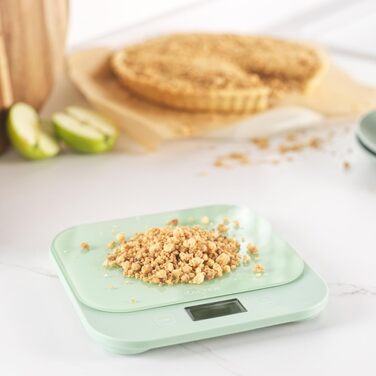 Цифрові кухонні ваги Salter British Bakes до 10 кг, точність 1 г, водонепроникні, платформа з загартованого скла, функція тари та вимірювання рідин (Зелений)
