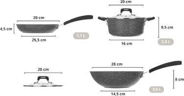 Набір посуду Kasanova New Petra: каструлі та сковорідки для індукції та духовки, антипригарне покриття, захист ручок, нержавіюча ложка (5 шт.)