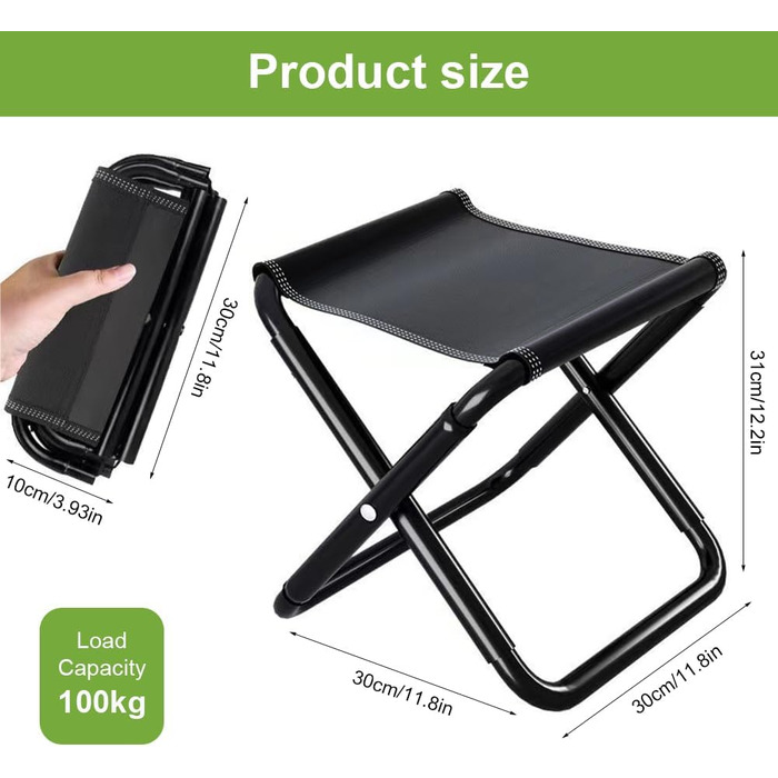 Складні стільці для кемпінгу, 2 шт. - компактні, легкі, для відпочинку на природі, риболовлі, пікніків, пляжу. З сумкою для зберігання, чорний