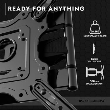 Настінний кріплення для телевізора Invision для екранів 24-60 дюймів, VESA 100x100-400x400 мм, поворотне, нахильне, висувне, для LED, OLED, плоских та вигнутих телевізорів - Макс. навантаження 36.2 кг (HDTV-E)