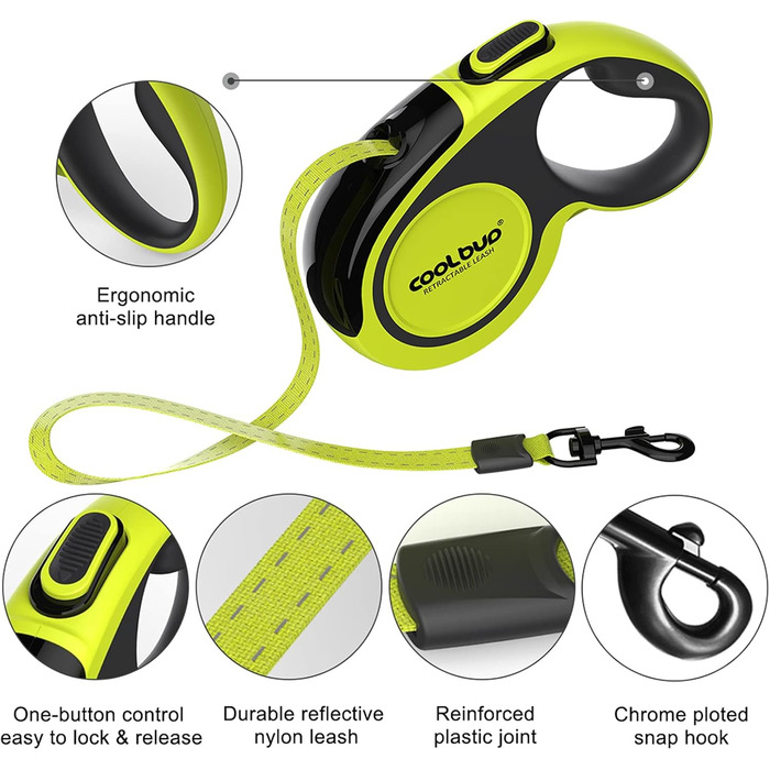 Висувна поводок для собак, 4.6 м, для собак маленьких, середніх та великих порід (до 110 кг), міцний поводок з блокуванням та гальмом, великий, зелений