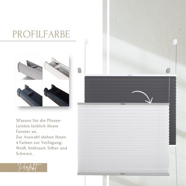 Home-Vision Premium Pleated Blinds, Custom-Made, for Interior Frames, Height, Fabric Color, and Profile Colors, Opaque Blind for Windows & Doors, Sunshade Roller in Various Widths (Clamp-on, Height 50-149 cm)
