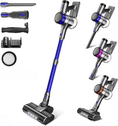 Акумуляторний пилосос Dzaki, 45KPa, бездротовий, без мішка, з дисплеєм, антизаплутувальна щітка, 55 хв роботи, знімний акумулятор, для твердих поверхонь, шерсті тварин, килимів, авто, блакитний