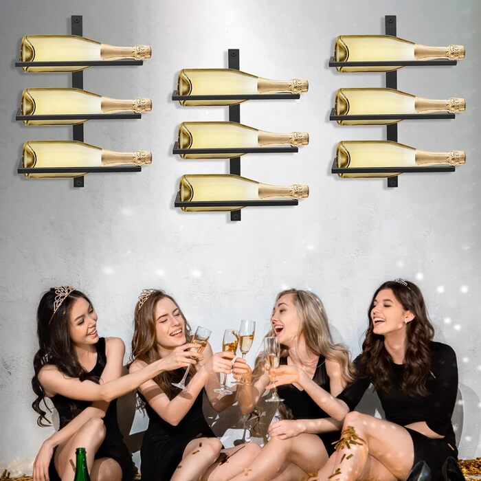 Wine Rack Bottle Rack for 6 Bottles, Metal Wine Rack Hanging Wall Mount Wine Bottle Shelves, Wall Shelf Wine Storage Shelf for Kitchen Dining Room Bar (Level 12)