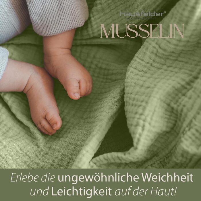 Дитяча постільна білизна з мусліну Hausfelder, ковдра 100x135 см, зелена