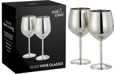Преміум-склянки для вина з нержавіючої сталі Oak & Steel (2 шт, 520 мл) - міцні келихи для червоного вина з великим об'ємом, в подарунковій коробці