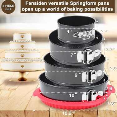Набір форм для випічки Fensiden Premium Springform – 10.2, 17.8, 22.9, 25.4 см, 10, 7, 9, 10 дюймів
