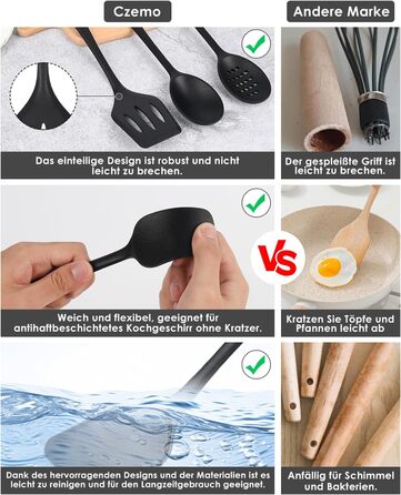 Набір кухонних аксесуарів Czemo 43 шт. з силікону: кухонні помічники, посуд, лопатки, ложки, чорний