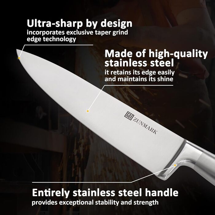 13-Piece Premium Stainless Steel Knife Block Set with Magnetic Storage - Ergonomic Handles, Kitchen Chef's Knife Set, Acacia Wood Block with Leather Strap