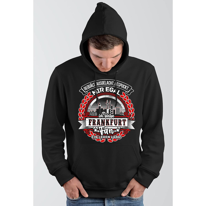 Чоловічий худі UGLYSHIRT Frankfurt — чорна толстовка з капюшоном з принтом скайлайн Франкфурта, спортивний стиль, розмір XL